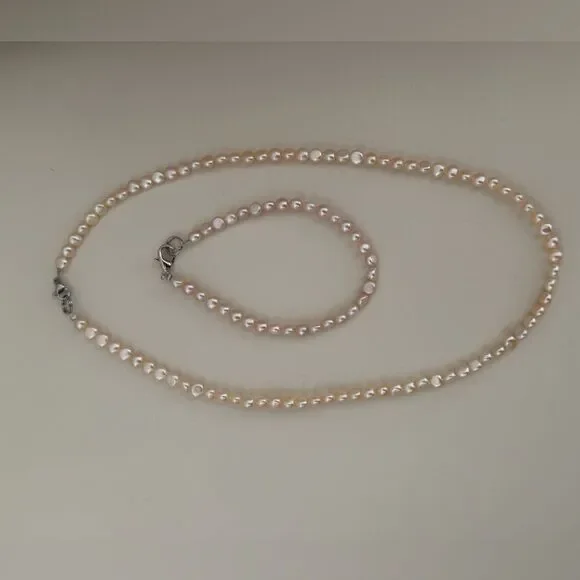 Elegant Simple Baby Baroque Peach Pearl Necklace and Bracelet Set - Picture 5 of 10